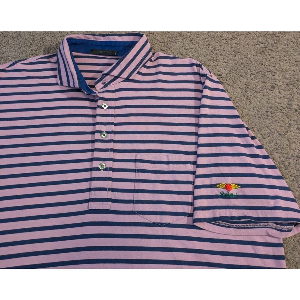 Greyson Baltusrol Golf Cub Cotton Blend Purple Blue Strip Polo Men's Large